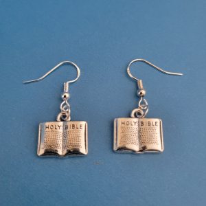 Holy Bible Pierced Earrings - 925 Sterling Silver Setting