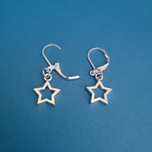 Silver Color Chunky Star Leverback Pierced Earrings