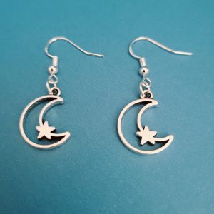Paper Moon Silver Moon and Star Earrings - 925 Sterling Silver Setting