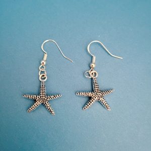 Antiqued Starfish Pierced Earrings - 925 Sterling Silver Setting