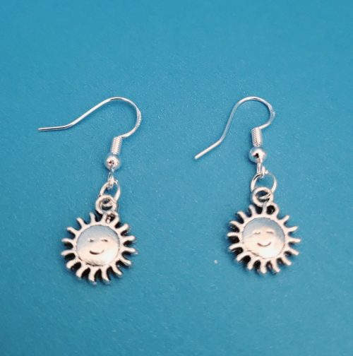 You Are The Sun Charm Pierced Earrings - 925 Sterling Silver Setting