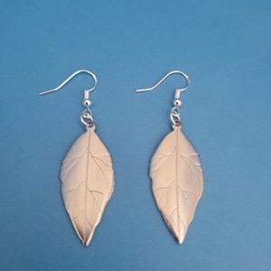 Large Silver Leaf Earrings - 925 Sterling Silver Setting