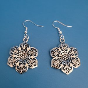 Large Filigree Flower Earrings - 925 Sterling Silver Setting