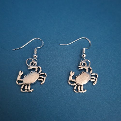 Silver Color Beach Crab Charm Earrings - 925 Sterling Silver Setting