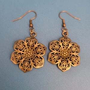 Large Filigree Flower Pierced Earrings - Bronze