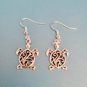 Silver Filigree Turtle Pierced Earrings - 925 Sterling Silver Setting