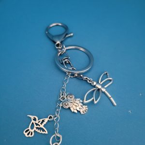 Tree Of Life Keychain Bag Charm With Dragonfly, Owl and Hummingbird