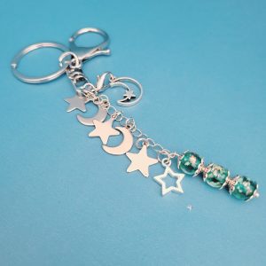 Glow In The Dark Moon And Stars Silver Color Bag Charm - Keychain