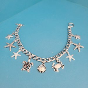 Ladies Beach Cuban Link Chain Charm Bracelet - Stainless Steel