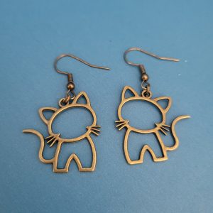Cute Cat Bronze Pierced Earrings - Hypoallergenic