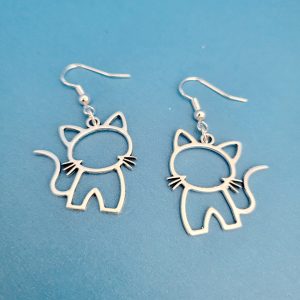 Cute Cat Silver Color Pierced Earrings - Hypoallergenic