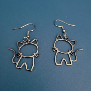 Cute Cat Gun Metal Black Pierced Earrings - Hypoallergenic