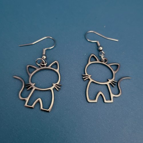 Cute Cat Gun Metal Black Pierced Earrings - Hypoallergenic