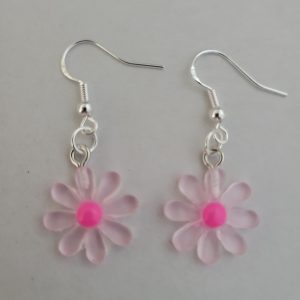 Pink Fresh As A Daisy Resin Pierced Earrings - 925 Sterling Silver Setting
