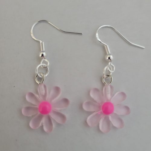 Pink Fresh As A Daisy Resin Pierced Earrings - 925 Sterling Silver Setting