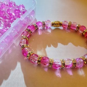 Barbie Bling Pink Crackle Glass Bead Stretch Bracelet