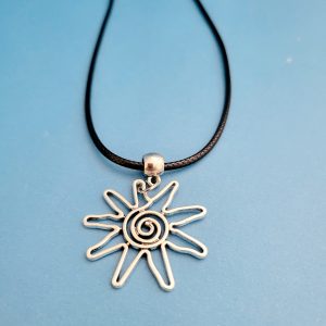 20 Inch Black Leather Cord Necklace With Silver Sun (1)