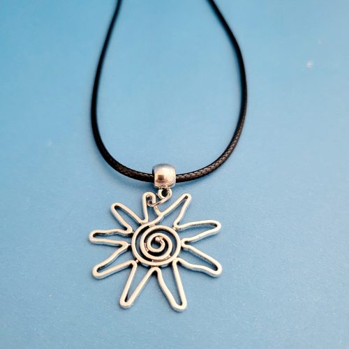 20 Inch Black Leather Cord Necklace With Silver Sun (1)