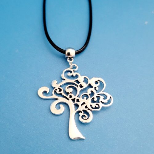 18 Inch Black Leather Cord Necklace With Tree Of Life Pendant (1)
