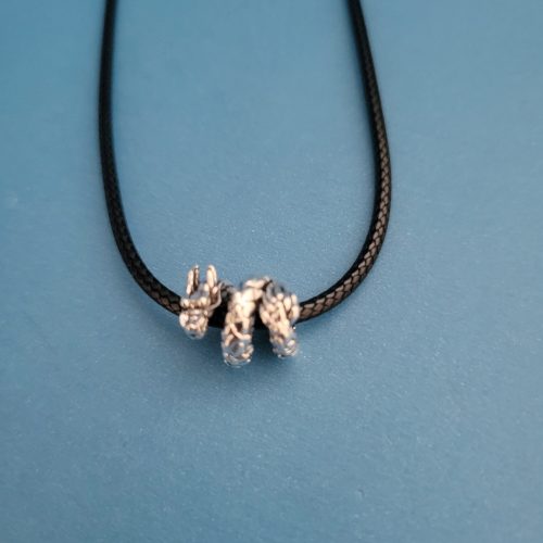 18 Inch Black Leather Cord Necklace With Silver Serpent
