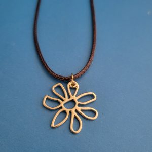 18 Inch Brown Leather Cord Necklace With Golden Flower (1)