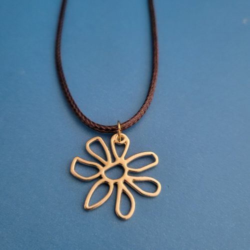 18 Inch Brown Leather Cord Necklace With Golden Flower (1)