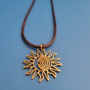 20 Inch Brown Leather Cord Golden Sun And Moon Necklace (1)
