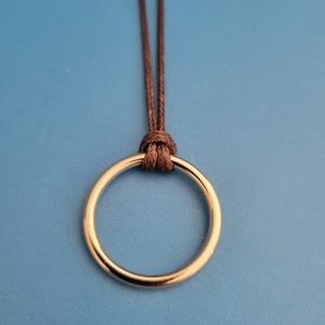 20 Inch Brown Leather Cord Golden O-Ring Necklace (1)