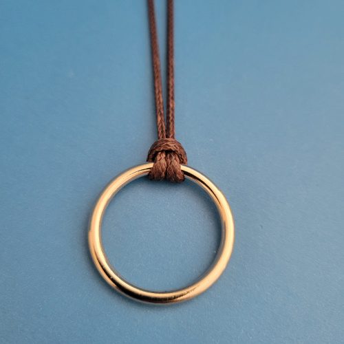 20 Inch Brown Leather Cord Golden O-Ring Necklace (1)