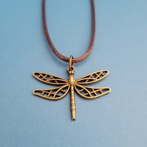 18 Inch Brown Leather Cord Necklace With Bronze Dragonfly (1)
