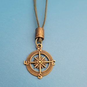 Rogue Compass Bronze Charm With Olive Green Suede Necklace Cord
