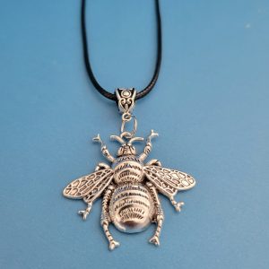 20 Inch Black Leather Cord Necklace With Silver Queen Bee (1)