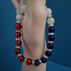 Patriotic Pulse Red White Blue Glass Bead Stretch Bracelet