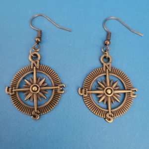 Rogue Compass Charm Bronze Earrings