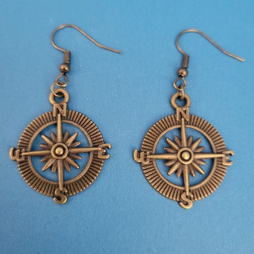 Rogue Compass Charm Bronze Earrings