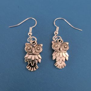 Retro Starry Owl Dangle Earrings With Sterling Silver Setting