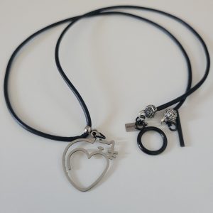 Laser Cut Cats Embrace Leather Necklace - Silver