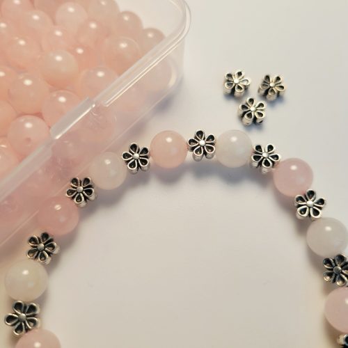 Candy Striper Pink And White Glass Bead Stretch Bracelet
