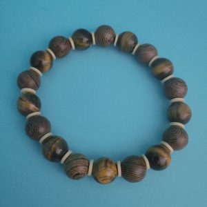Tiger Wood - Mens Stretch Bracelet Wood And Tiger Eye