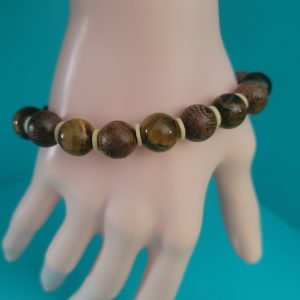 Mens Tiger Wood Stretch Bracelet Wood Beads And Tiger Eye Stones