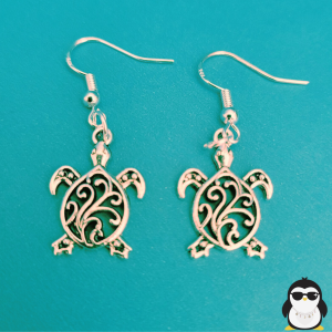 Ocean Turtle Filigree Charm Earrings