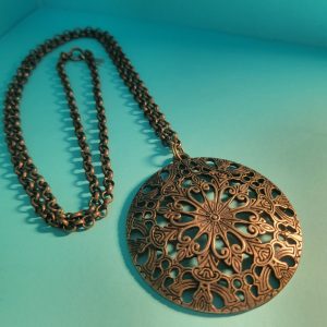 Vintage Estate Bronze Filigree Pendant Necklace