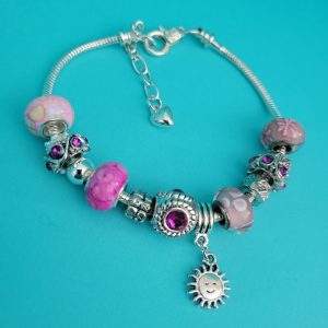 Vintage Estate Pandora Style Pink And Silver Color Charm Bracelet