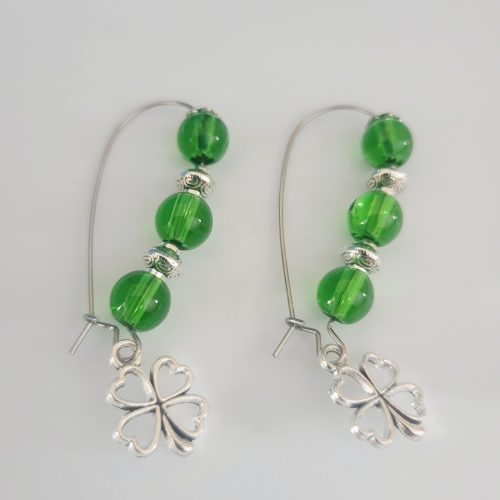 Get Lucky - Emerald Green Glass Four Leaf Clover Earrings