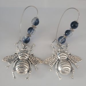 Queen Bee - Denim Blue Crackle Glass Earrings