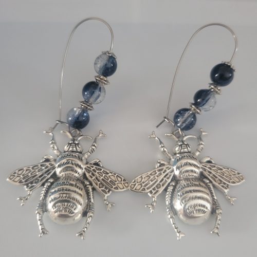 Queen Bee - Denim Blue Crackle Glass Earrings
