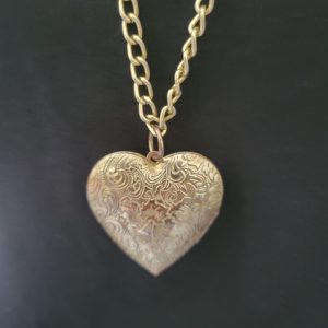 Vintage Estate Antique Heart Locket Necklace Textured Gold Color
