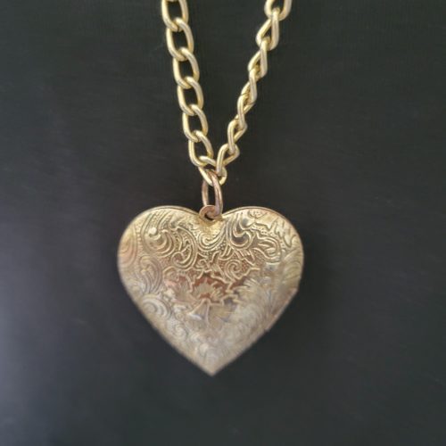 Vintage Estate Antique Heart Locket Necklace Textured Gold Color