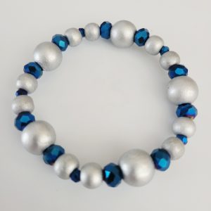 Blue Carnival Glass Beads And Silver Wood Bracelet And Earring Set