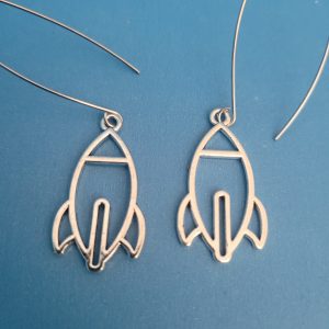 Space Odyssey Long Drop Stainless Steel Space Rocket Earrings